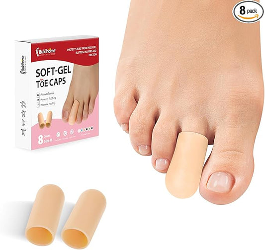 Bukihome 8 Pcs Gel Toe Cap, Toe Protector for Women Men - Cushions and Protects to Cover Toes, Relief Toe Pain from Ingrown Toenails, Corns, Blisters, Hammer Toes (Medium Size)