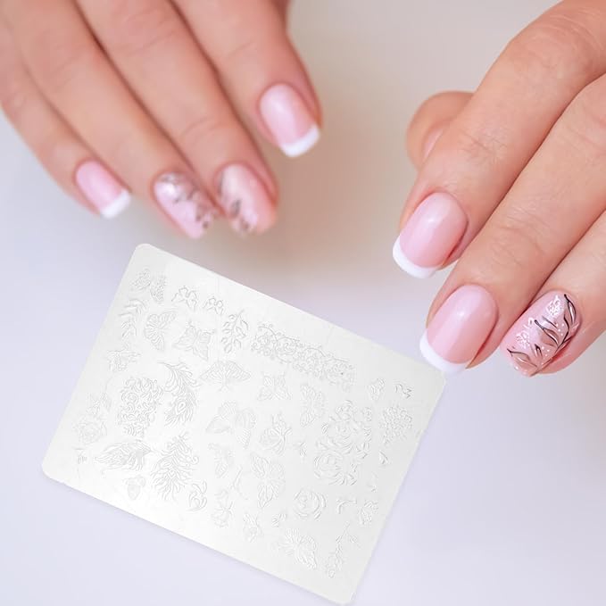 2pcs Nail Art Nail Stamping Plate, Manicure Silicone Template, Butterfly and Flower Series Art Stencils DIY Stamp Plates 3D Printing Mold