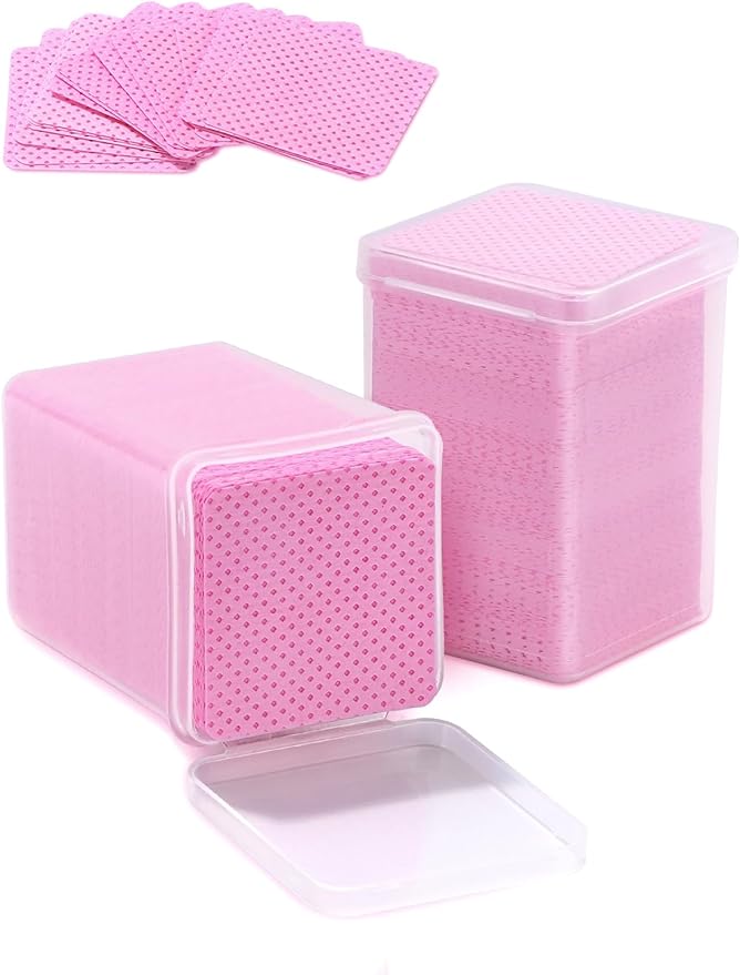 TEOYALL Lint Free Nail Wipes, 400 PCS Non-Woven Fabric Nail Cleaning Pads Pink Lash Extensions Glue Cleaning Wipes Salon Supplies