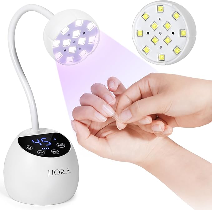 LIORA UV LED Nail Lamp - Gooseneck UV Light for Gel Nails, Cordless USB Rechargeable Flash Curing Ligth with 4 Timers & Auto Sensor, Nail Dryer Gel Polish Light for Salon Home DIY