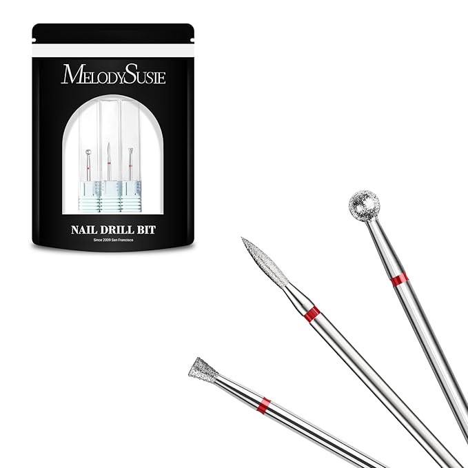 MelodySusie 3Pcs Cuticle Cleaner Nail Drill Bits Set, 3/32'' Safety Carbide Diamond Bits, Ball, Flame and Inverted Tapered Bits, Suitable for Cuticle Dead Skin Nail Prepare, Silver
