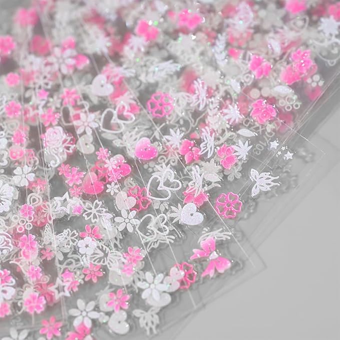 30 Sheets Flower Nail Stickers Floral Nail Art Stickers 3D Embossed Self Adhesive Nail Decals Rose Butterfly Star Heart Nails Design Nail Art Decals for Women Manicure DIY Decoration