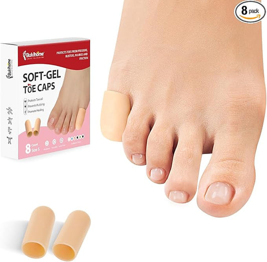 Bukihome 8 Pcs Gel Toe Cap, Pinky Toe Protector for Women Men - Cushions and Protects to Cover Toes, Relief Toe Pain from Ingrown Toenails, Corns, Blisters, Hammer Toes (Small Size)