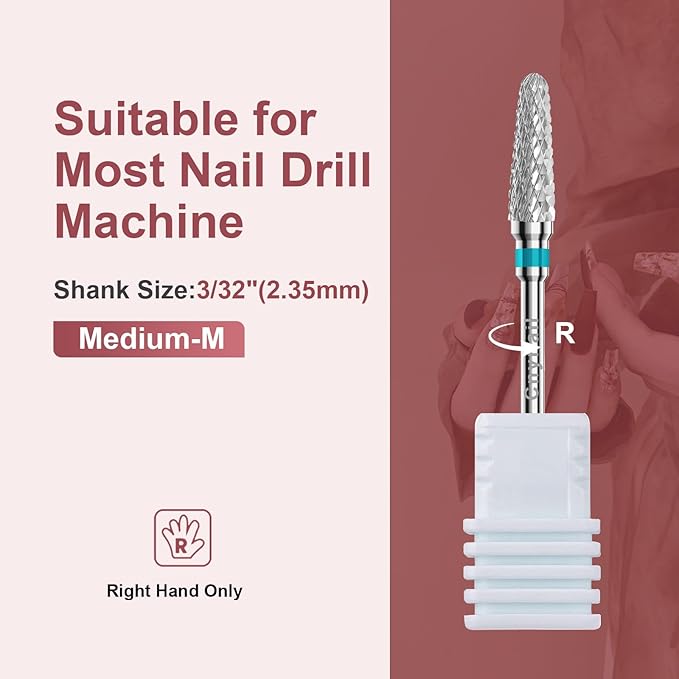 3/32" 2PCS Clean Cone Bits Medium Grit Carbide Cuticle Cleaner Bit for Electric Nail Drills – Professional Manicure Tool for Nail Salons and Home Use (M Grit. Silver)