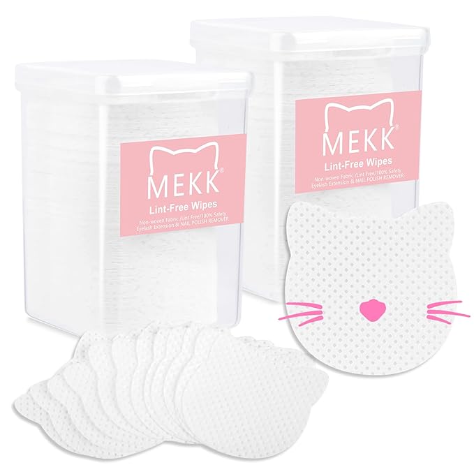 MEKK 400PCS Lint Free Nail Wipes for Nail Polish Remover,Cat Shape Eyelash Extension Glue Wipes,Super Absorbent Soft Non-Woven Acetone Gel Nails Wipes Dry Wipes for Nail Prep(White)