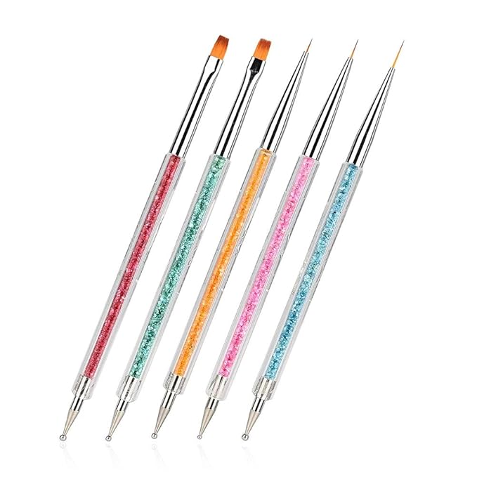 Pack of 5 Nail Art Brushes, Double-ended Nail Dotting Pen Liner Brush Nail Art Point Drill Drawing Tools Set