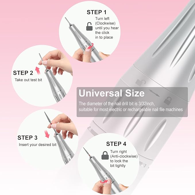 Cuticle Nail Drill Bit, 3/32'' Professional Safety Diamond Under Nail Cleaner for Cuticle Dead Skin Nail Prepare, Beginners Bits, Experienced Tech,Long Pointed Cone (Fine)