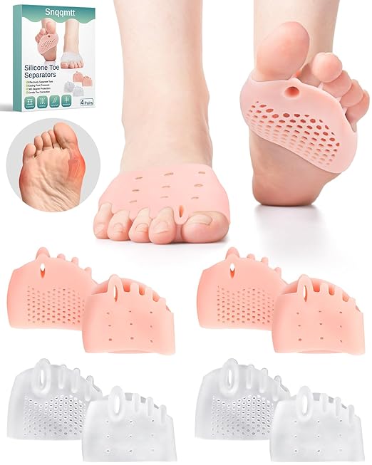 4 Pairs Silicone Toe Spacers Separators for Women Men Bunion Corrector, Hammertoe Straightener, Breathable Metatarsal Foot Support Pads Toe Cushions for Pain Relief (Beige and Clear)