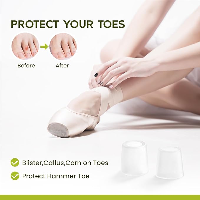 Bukihome Silicone Toe Protectors – Silicone Open Pinky Toe Sleeves for Hammer Toes, Corns, Calluses, Blisters – Soft Gel Protector Toe Cushions for Pain Relief - 20 Count (10 Thick +10 Thin)