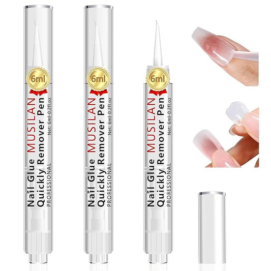 3 IN 1 Nail Glue Remover,3PCS 6ML Nail Glue Remover Pen For Press On Nails,Click Remove Pen Design,Click Glue Gel For Fake Nails Debonder Adhessive Not for Gel Polish Base Coat