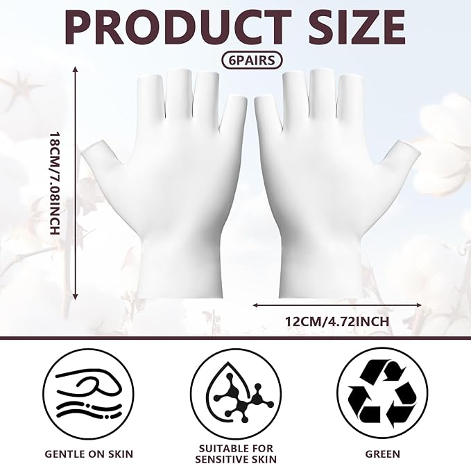 6 Pairs White Cotton Gloves - Fingerless Moisturizing Gloves - Eczema White Gloves for Dry Hands - Soft Sleep Glove for Eczema and Moisturizing Overnight - One Size Fits Most