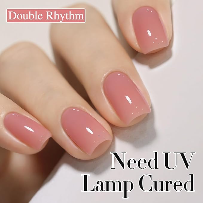 Double Rhythm Gel Polish 15ML Jelly Sheer Pastel Light Milky Color Pearl White Bottle 1 PC 0.5 OZ Full Size Nail Art Salon at Home (Milky Pink-D1385)