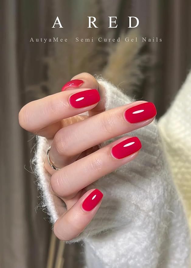 Semi Cured Gel Nail Strips (A Red), 20 Pcs Gel Nail Wraps, Stickers, UV Light Required, Salon Quality, Long Lasting