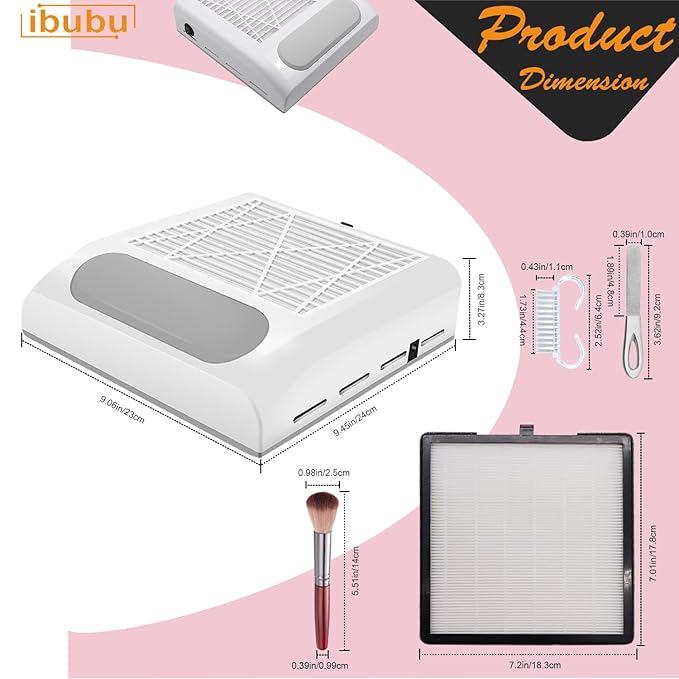 Nail Dust Collector Machine Professional Manicure Nails Dust Vacuum Cleaner Fan Nail Salon Dust Extractor 80w Powerful Nail Vacuum Dust Collector with Multiple Tool Kits Low Noise White