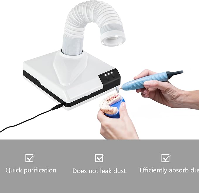Nail Dust Collector, 60W Dental Polishing Dust Collector with Fan and LED Dual Function Low Noise Dust Suction Machine with Large Caliber Vacuum Cleaner Hose(2.4 In) for Dental Lab Nail Salon (White)