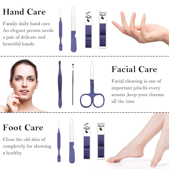 Manicure Set, Nail Clipper Kit, Nail Clipper Set, Nail Care Kit, 8 In 1 Professional Manicure Kit Personal Care, Stainless Steel Facial Pedicure Care Tools, Grooming Kit for Women Men, Blue