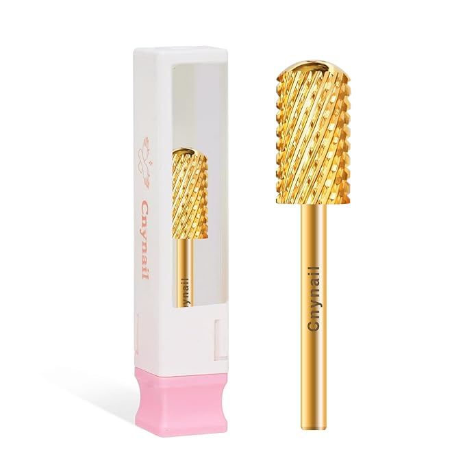 3/32" Large Barrel Smooth Round Top Tungsten Carbide Nail Drill Bit Safety Bit for Gel & Acrylic Removal, 2-Way Rotating Efile Tip, Salon Electric File Accessory (XC Grit, Gold)