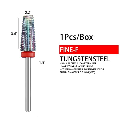 5 in 1 Nail Drill Bits,Multi-Function Straight Cut for Both Left and Right Handed,Carbide Tungsten Steel bits for Acrylic Nail Gel Fast Remove (F, Rainbow)