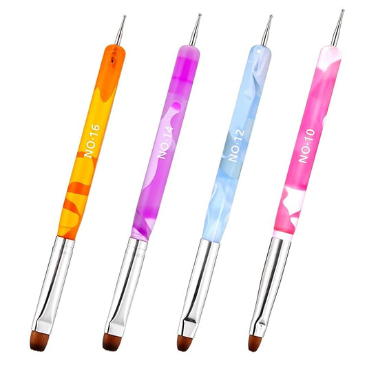 4 Pcs Gel French Manicure Brush with Dotting Tool Acrylic Nail Clean Up Brushes Elegant Marble French Nail Brush Set for Manicure Art Design and Nail-Cleaning (Multicolor 10# 12# 14# 16#)