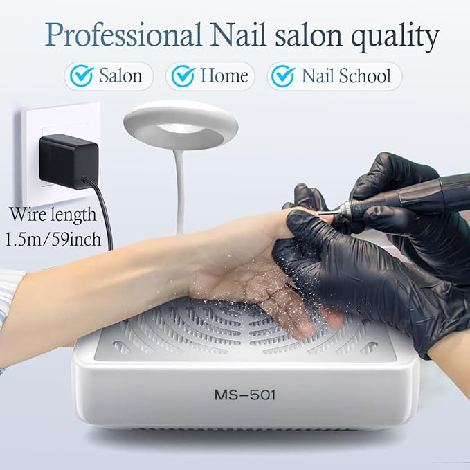 Nail Dust Collector with Lamp Powerful Nail Vacuum Fan, White Dust Collector Extractor, Electric Dust Suction Machine for Acrylic Gel Nails Polishing Low Noise