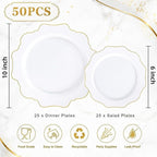 50PCS White and Gold Plastic Plates - Image 3
