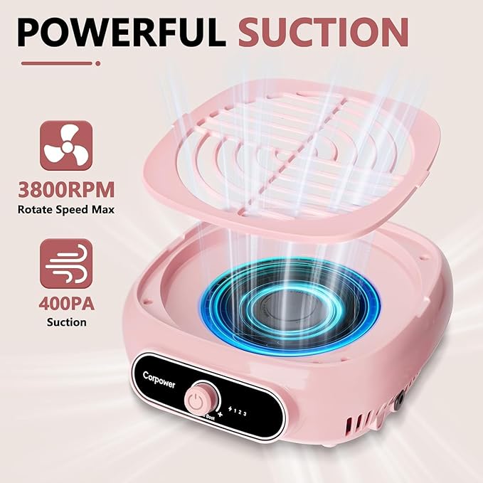 Nail Dust Collector, Professional Brushless Turbo Dust Collector Nail Tech with Reusable Filter,Powerful Nail Vacuum Fan Dust Extractor Manicure Tool for Nail Polishing,Salon & Home (Pink)