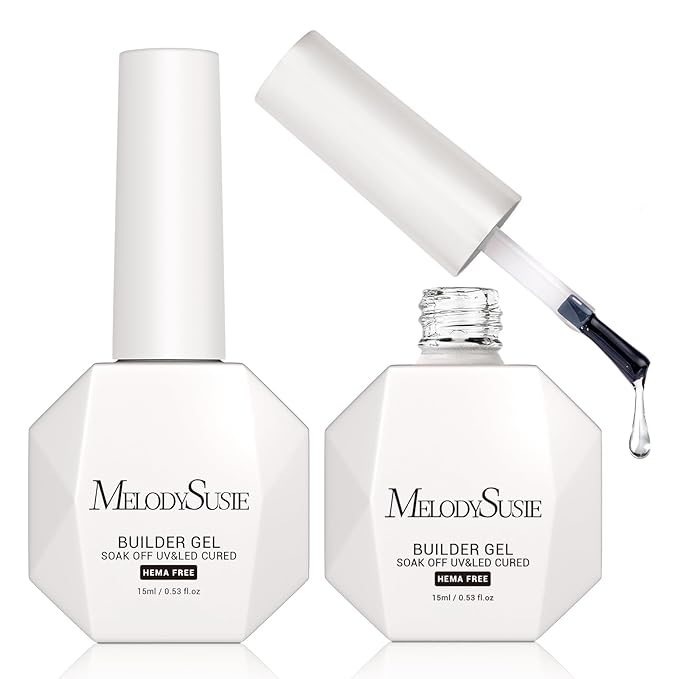 MelodySusie Hema Free Builder Nail Gel for Nails Thickening, 0.5 Fl Oz, Soak Off UV Extension Gel, Nail Art Design Salon DIY Manicure at Home for Women 2PCS