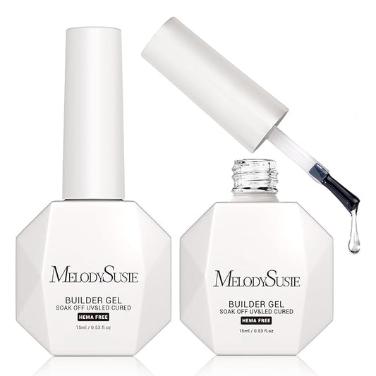 MelodySusie Hema Free Builder Nail Gel for Nails Thickening, 0.5 Fl Oz, Soak Off UV Extension Gel, Nail Art Design Salon DIY Manicure at Home for Women 2PCS