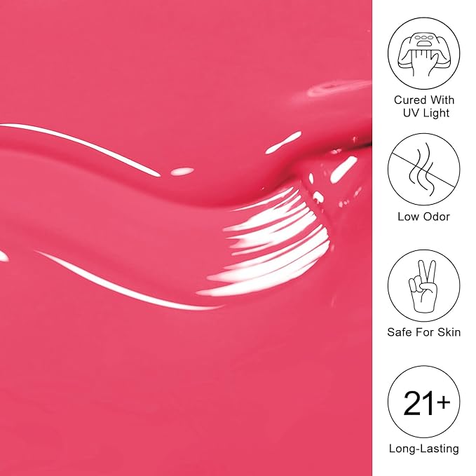 Imtiti Pink Gel Nail Polish, Rose Pink Gel Polish High Gloss Soak Off UV LED Nail Gel Polish Spring Summer Art Manicure Salon DIY Design 10ML