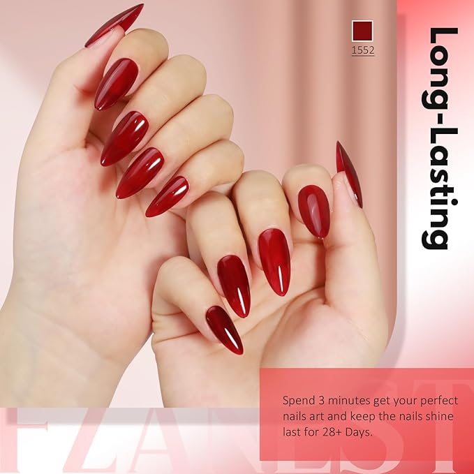 FZANEST Dark Red Gel Nail Polish Set,Rubber Blood Cherry Red Fall Winter Gel Polish Nail Kit Soak Off Nail Polish Home DIY Manicure Nail Salon Varnish