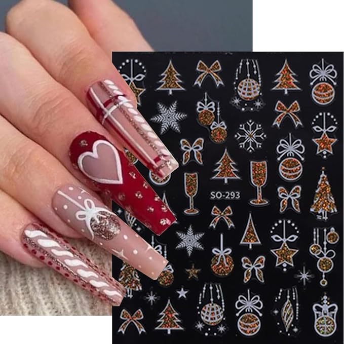 Christmas Nail Stickers Winter Nail Stickers for Nail Art 3D Self Adhesive Nail Decals Star Christmas Tree with Glitter Design Snowflake Nails Sticker for Women DIY Salon Manicure 9 Sheets