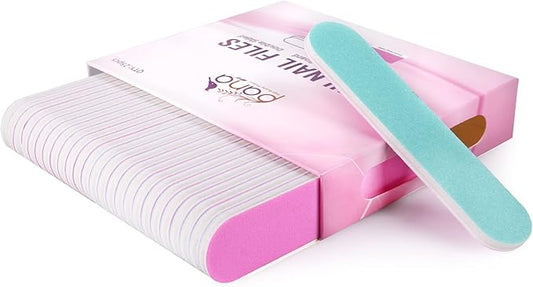 25PCS Mini Size PANA Professional Double Sided Nail Files - Pink&Teal, 180/180 Grit - Emery Board Nail Buffering File Manicure Pedicure Nail Polisher Washable