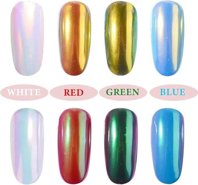 2 Pcs Mermaid Chrome Nail Powder Kit- 2 Colors Neon Effect Iridescent Nails Powder, Aurora Holographic Nail Glitter Rainbow Mica Powders Chrome Nail Art Dust Tip Manicure Pigment