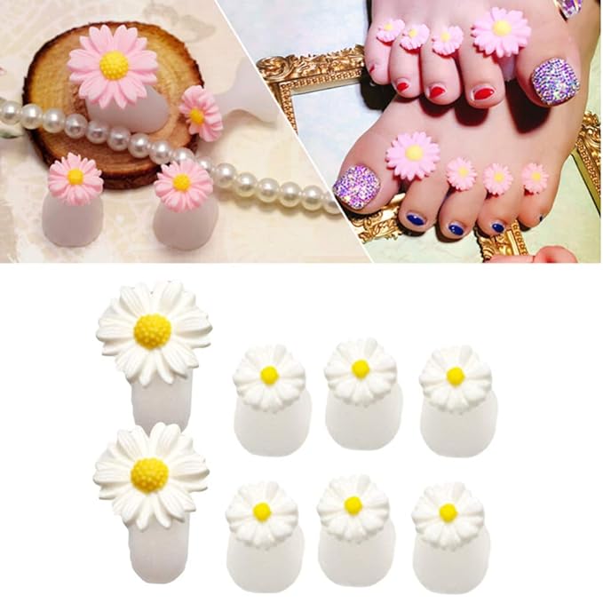 Uonlytech 8Pcs Silicone Toe Separators, Daisy Flower Toe Separators Gel Foot Toe Spacers Separators Bunion Corrector for Pedicures Nail Polish Salon, White