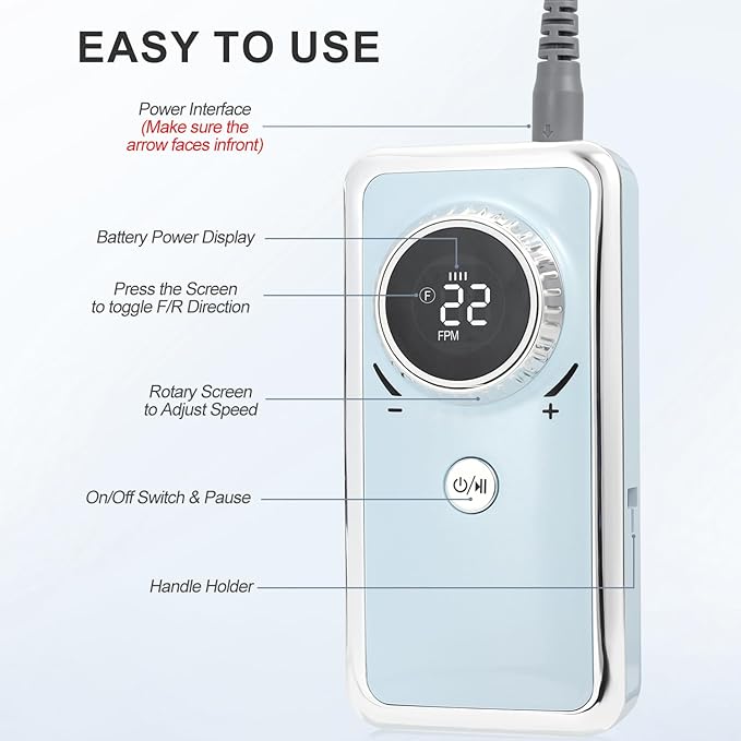 Rechargeable Nail Drill Macine, 35000RPM Professional Electric Efile Nail Drill with LCD Display for Acrylic Nails Remove, Portable Manicure Pedicure Polishing Tools with everything for Salon Home Use
