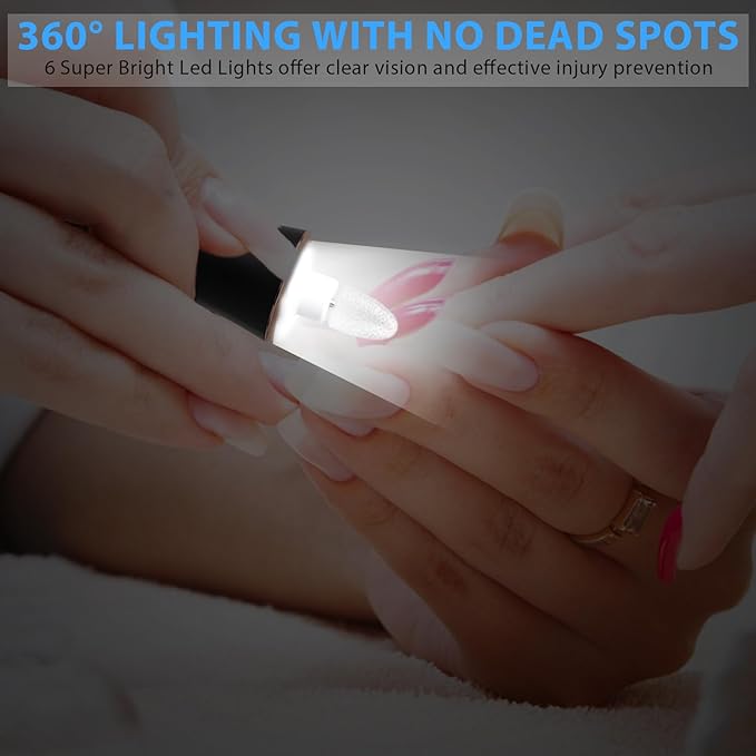 Professional Manicure Pedicure Kit, Cordless Electric Nail File Set, 360° LED Light Nail Drill Machine with LCD Display, 10 Speeds Rechargeable Nail Drill for Gel Nail Thick Toe Nails Christmas Gifts