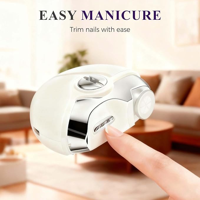 3 in 1 Electric Polishing Automatic Nail Clippers, 2025 New Electric Nail Clipper for Baby Adults, Rechargeable Electric Toenail Clippers for Seniors, Smart Nail Trimmer Kits (White)