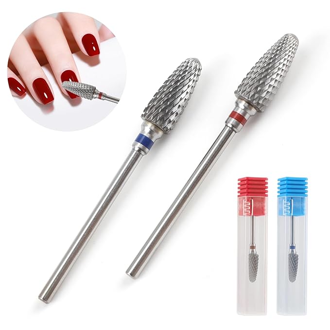 3/32" 5 in 1 Professional Carbide Nail Drill Bits Sets with Case, 2 Pack Tungsten Safety Drill Bits Tech Cuticle Bit Fast Remove for Manicurist Nail Salon Manicure Pedicure Gel Polishing (Round Head)