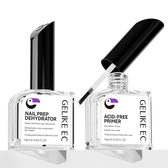 Nail Repair Prep Dehydrator and Primer Kit - Gelike EC Acid-Free Fast Air Dry for Bond Acrylic Gel Tips - Safe Healthy Foundation for Weak Thin Nails - Long Lasting for Professional Salon Manicure