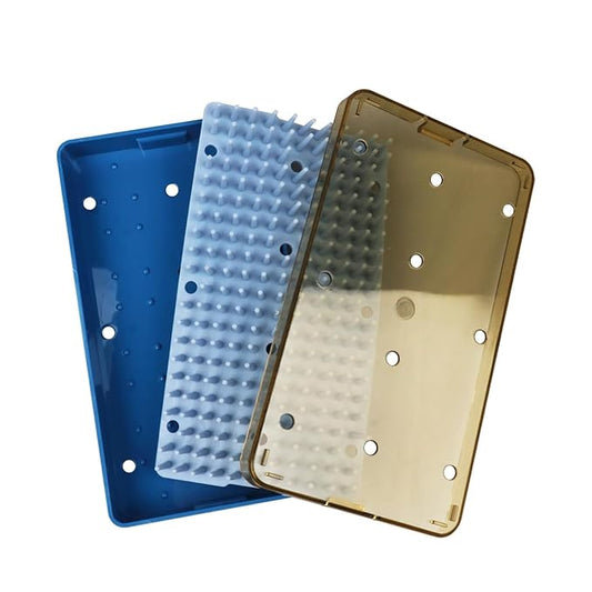 Dental Plastic Sterilization Tray Box Instrument Autoclavebale Detachable Stand Box Holder with Silicone Mat (Large)
