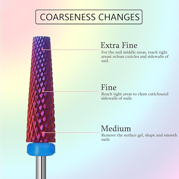 Super Long 5 in 1 Nail Drill Bits, Professional 3/32'' Carbide Tungsten Two Way Rotary Nail Cleaner Nail Bits, Suitable for Manicure Pedicure Cuticle Gel Polishing Acrylic Nails (Purple, Medium-M)