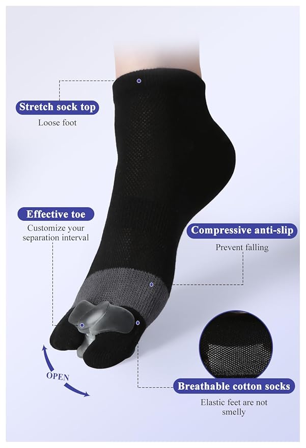 Happy Feet Alignment Socks, Adjustable Yoga Toe Separators For Men Women, Wearable On The Go, black M