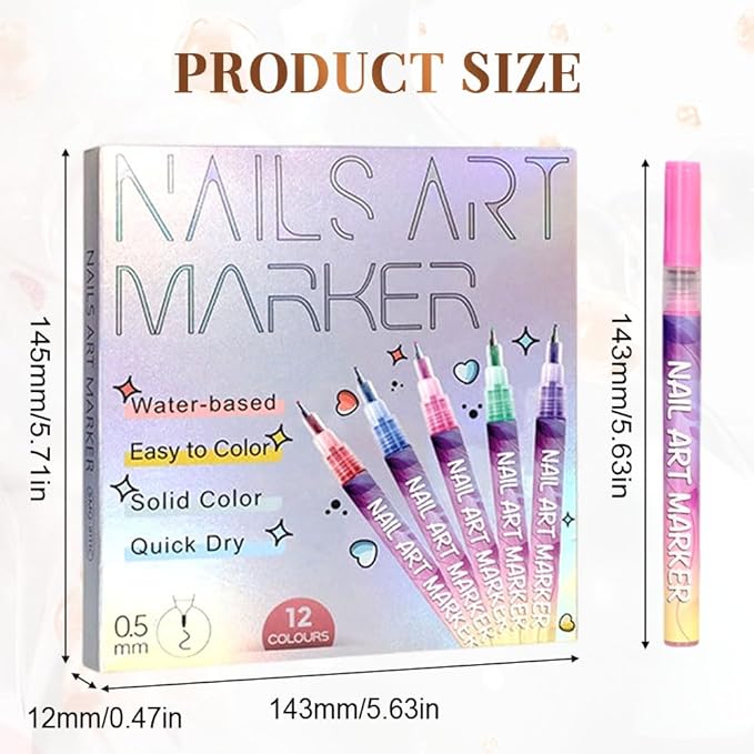 12 Colors Nail Art Pens Set, 2025 New Nail Art Markers for Gel Nails, DIY Nail Art Marker Drawing Painting Liner Pen, Nail Art Tools for Graffiti Dotting Drawing Painting Point Liner DIY (1 Set)