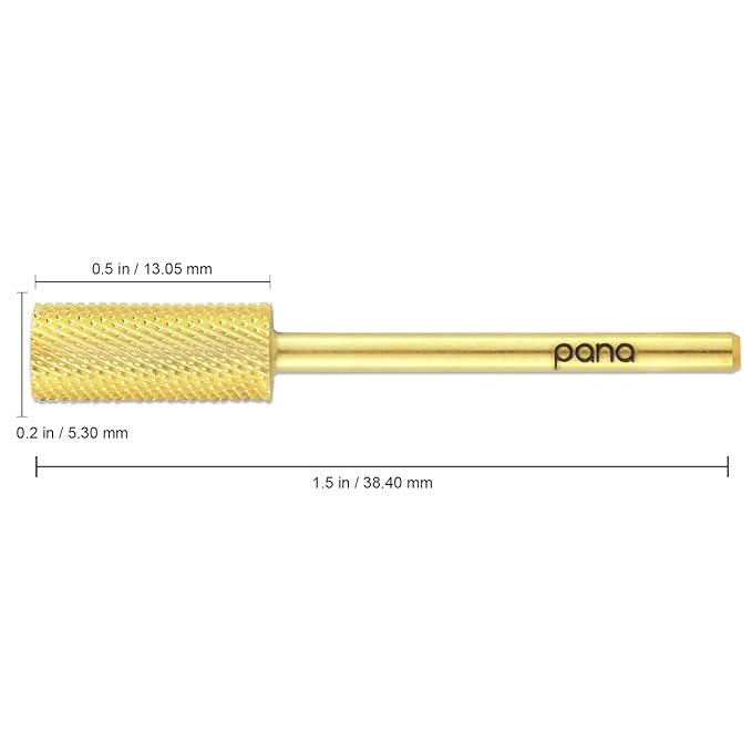 PANA Nail Carbide Cylinder Bit - Two Way Rotate use for Both Left and Right Handed - Fast remove Acrylic or Hard Gel - 3/32" Shank - Manicure, Nail Art, Drill Machine (Fine, Gold)