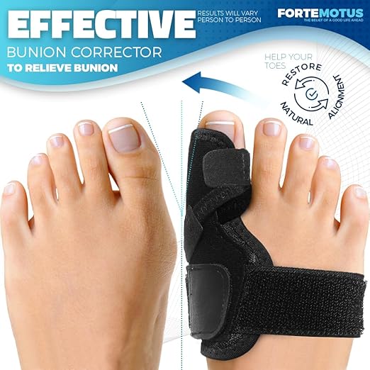 FORTEMOTUS Bunion Corrector, Two Level Bunion Splint Big Toe Separator for Pain Relief, Hallux Valgus, Overlapping toe, Big Toe Straightener Day & Night Support for Women & Men (2 Pics)