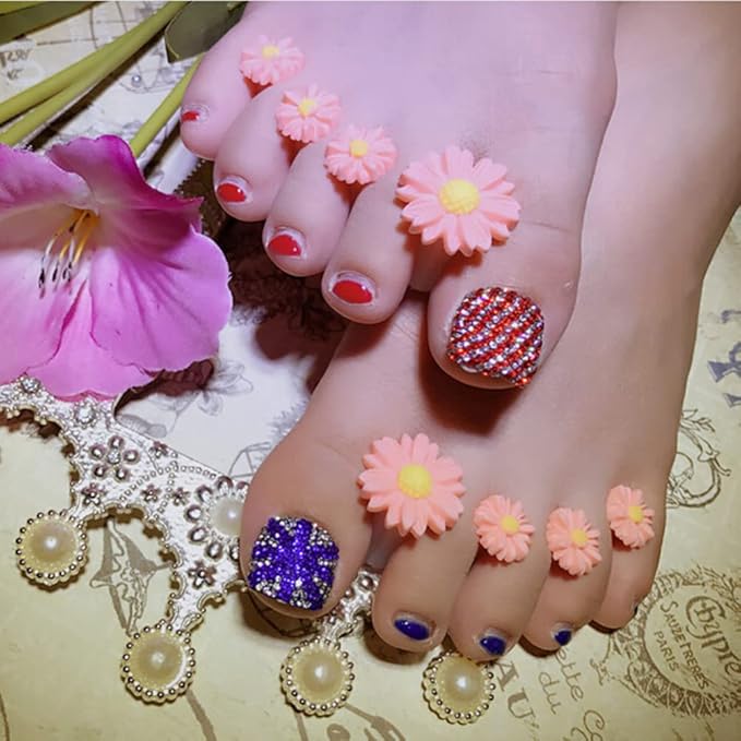 8Pcs Silicone Toe Separators, Daisy Flower Toe Separators Gel Foot Toe Spacers Separators Bunion Corrector for Pedicures Nail Polish Salon, Orange