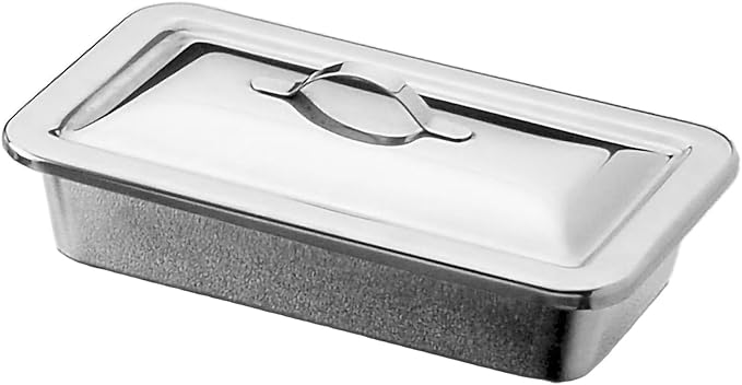 McKesson Surgical Tray - Stainless Steel Instrument Tray, Medical Metal Tray with Cover and Strap Handle, Non-Sterile, Autoclavable, Easy to Clean, 8 1/2 in x 3 in x 1 1/2 in, 1 Count