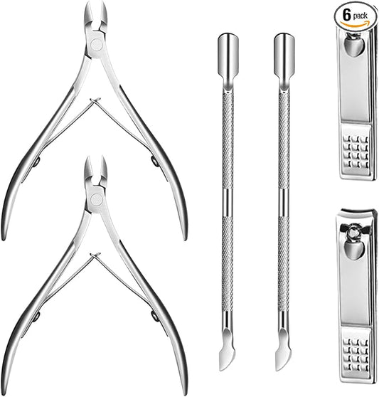 6 Pcs Cuticle Trimmer Cuticle Pusher Stainless Steel Cuticle Nipper Cuticle Remover Tool Kit Professional Cuticle Cutter for Fingernails and Toenails Manicure Pedicure Set