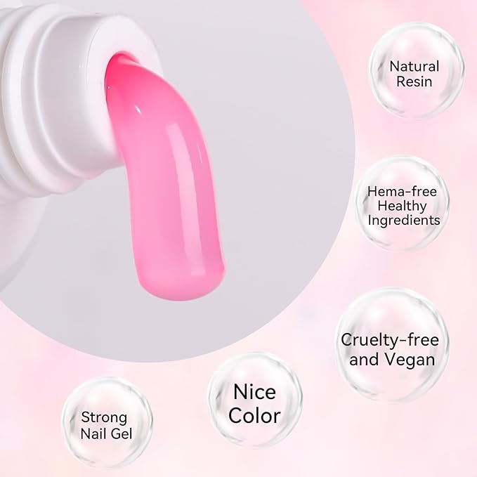 Makartt Poly Nail Gel Set: Sheer & Neon Pink Colors, Strong Builder for Extension Overlay Strengthener 3D Diy, Long-lasting for Nails French Manicures Home Salon-2PCs 30ML