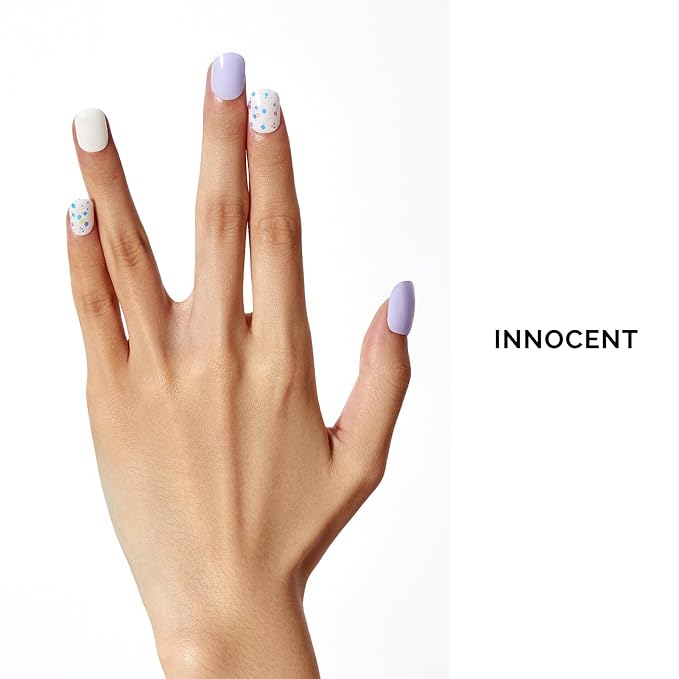 NAILOG Semi Cured Gel Nail Strips 34 pcs| Buy 2 Get 1 UV Lamp | Long Lasting Nail Polish Sticker Wraps with Glossy Gel Finish, Innocent